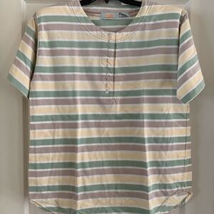 Coral Bay soft green, Pale Yellow & Beige horizontal Striped Henley